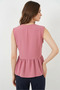 Women's V-Neck Gathered Waist Buttoned Zero Sleeve Dusty Rose Blouse - 4