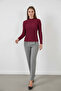 Women's High Collar Textured Burgundy Blouse - 3