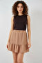 Women's Round Neck Ruffled Camel Skirt