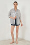Women's Short Sleeve Striped Viscose Light Navy Blue Shirt - 5