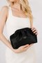 Women's Black Satin Soft Faux Leather Strap Clutch Evening Bag / Portfolio Daily Use - 3