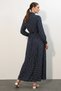 Women's Ruffled Collar Belted Polka Dot Navy Blue Hijab Dress - 3