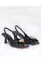 Women's Black Patent Leather Bow and Stone Accessory 7 cm Heeled Shoes and Bag Set - 4