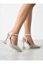 Women's White Pearl Detailed Transparent Thin Heeled Shoes