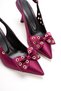 Satin Bowknot Open-Back Heeled Shoes with Eyelet Accessories - 4