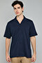 Textured Knit Shirt with Revere Collar and Short Sleeves