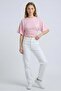 Pink Crew Neck Gathered Waist Bat Sleeve Crop Blouse - 4