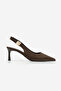 Women's Stiletto Pointed Toe Open Back Buckle Elastic Short Classic Heeled Shoes Zelor Brown Suede