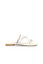 Women's Slippers with White Straps, Flat Heel and Buckle - 5
