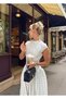 Premium Women's White Polka Dot Maxi Length Short Sleeve Halter Neck Balloon Dress - 4