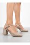 Women's Gold Glitter Single Strap Square Toe Thick Heeled Shoes