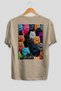 For the Love of Cats 34 Cats Printed Beige Oversize T-Shirt 100% Cotton Unisex Cat Lover Premium Design