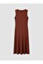 Orange Crew Neck Flared Dress - 7