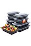 Meal Prep Food Containers with Lids Microwave Safe, 18.5 x 12.5 x 7.5 cm(28 oz. - Black, 50 Pieces. - Plastic)