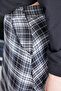 Women's Black and White Plaid Patterned High Waist Midi Skirt with Pockets - - 4