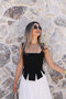 Black Strappy Tie-Up Corset Blouse - 2