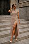 Women's Short Sleeve Court Collar Slit Midi Imported Crepe Dress - 2