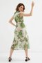 Women's Zero-Sleeve Gathered Waist Ruffle Detailed Hem Floral Patterned Chiffon Green Dress - 6