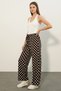 Women's Drawstring Waist Polka Dot Wide Leg Brown Palazzo Trousers - 2