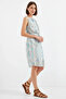 Women's Zero Sleeve Belted Patterned Chiffon Blue Dress - 3