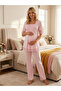 New Season Women's Pink Lace Detailed Breastfeeding-Enabled Buttoned Special Design 100% Cotton Maternity Pajama Set - 7
