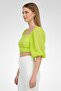Women Square Neck Puffer Sleeve Plain Crop Top, Green - 4