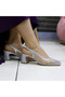 Silver Stone Tulle Slingback Women's Thick Heeled Evening Dress Shoes - 3