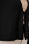 Women's V-Neck Tie-Front Linen Black Kimono - 4