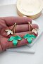 Turquoise White Pearlescent Double Leaf Women's Gold Earrings (6cm)