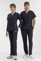 Navy Blue Luxury Lycra Surgical Suit + Floral Insect Patterned Surgical Cap