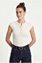 Women's Kenna 100% Cotton Silver Button Detail Ecru Knitted Blouse - 2