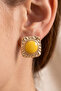 Gold Quadrilateral Yellow Vintage Enamel Earrings