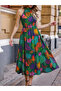 Women's Off the Shoulder Circle Neckline Pattern Maxi Single Jersey Dress