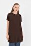 Women's Half Sleeve Combed Cotton Tunic with Chiffon Detail on the Front 10271 - Bitter Brown - 2