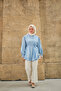 Women's Ribbed Front Tie-Waist Shirt Blue - 3