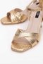 Women's Gold Shiny Cross Band 7 Cm. Heeled Shoes - 3