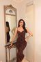 Women's Dress with Rope Straps, Self-Floral Patterned, Degaje Collar, Midi Length, Slit Dress - 8