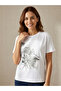 White Floral Printed Crew Neck Basic T-Shirt