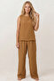Cinnamon Color Thick Strap Blouse Elastic Waist Pants Woven Modal Top-Bottom Set 8051 - 2