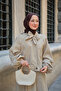 Women's Scarf Collar Cupra Skirt Suit Mold Green - 3