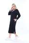 Women's Plus Size V-Neck Sporty Stripe Sleeve Detail Combed Cotton Dress