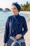Pearl Ruffle Detailed Triple Hijab Swimsuit Navy Blue - 2
