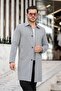 Men's Light Gray Wide Fit Long Shirt Collar Overcoat & Cashmere Coat - 3