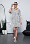Batwing Sleeve V-Neck Polka Dot Patterned Mini Dress with Waist Tie Detail - 7