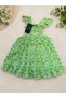 Green Patterned Girl's Viscose Casual Dress - 2