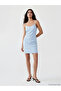 Blue V-Neck Drawstring Strap Gathered Crepe Dress