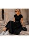Elegance black belted poplin midi dress - 2