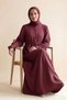 Burgundy Women's 100% Cotton Muslin Fabric Waist-Tied Drawstring Buttoned High Collar Long Hijab Dress Anti-Sweat Summer Dress - 5