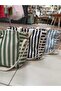 Beach Bag, Picnic Bag, Baby Care Bag, Green Striped, 100% Linen, Double Handle, with Pockets - 7