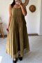 Pliated Collar Strappy Long Dress 3413